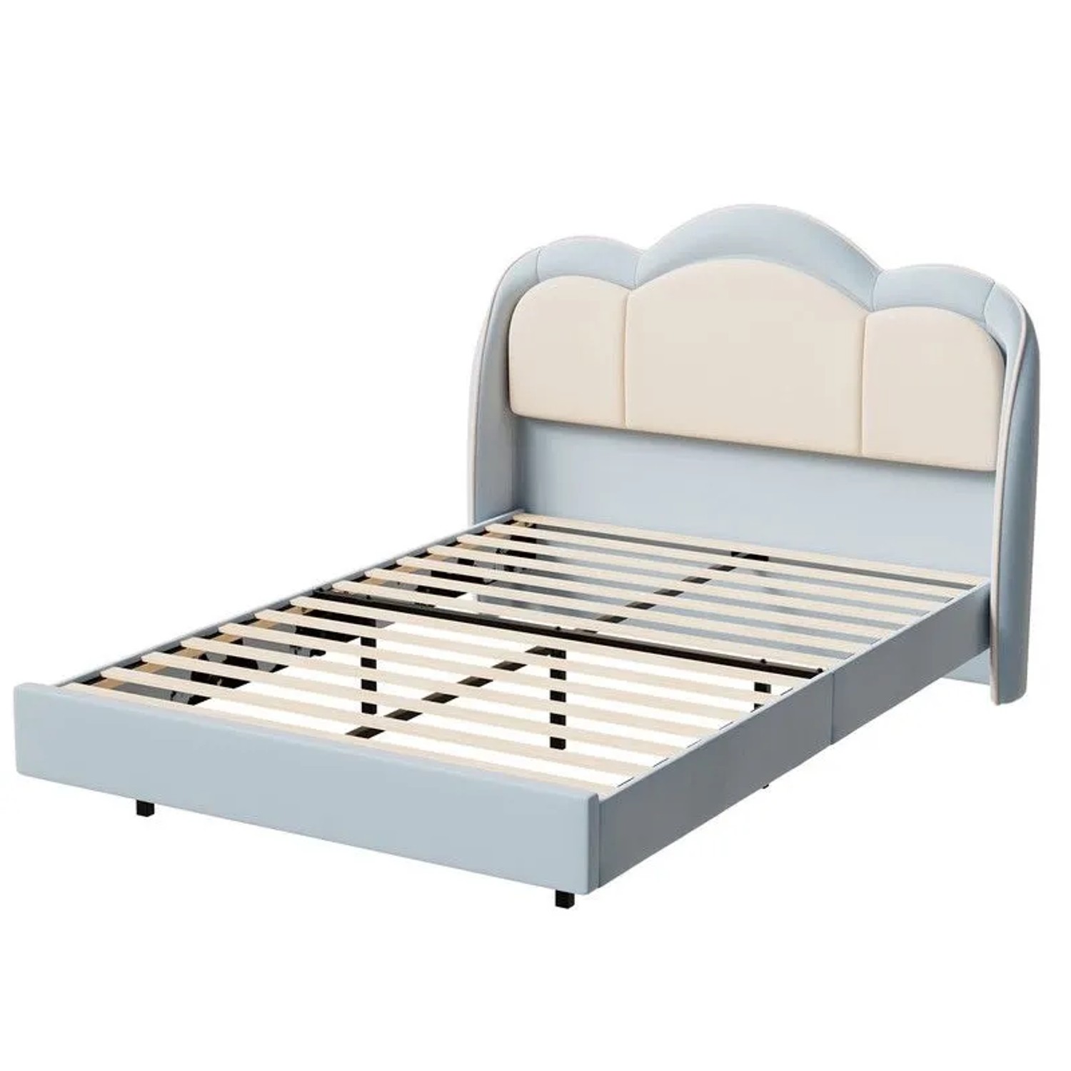 HOMAVO Kinderbett mit LED Beleuchtung für Mädchen und Jungen Einzelbett Metallgestell 140x200cm Blau