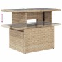 Verstellbarer vidaXL Gartentisch aus Rattan, beige, Tischplatte hochgeklappt.