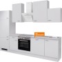 Weiße Flex-Well Küchenzeile Wito 280 cm mit E-Geräten und Spüle.