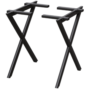 Schwarz lackiertes Metall Tischgestell im X-Design mit Querbalken (2er Set) für Esstische.