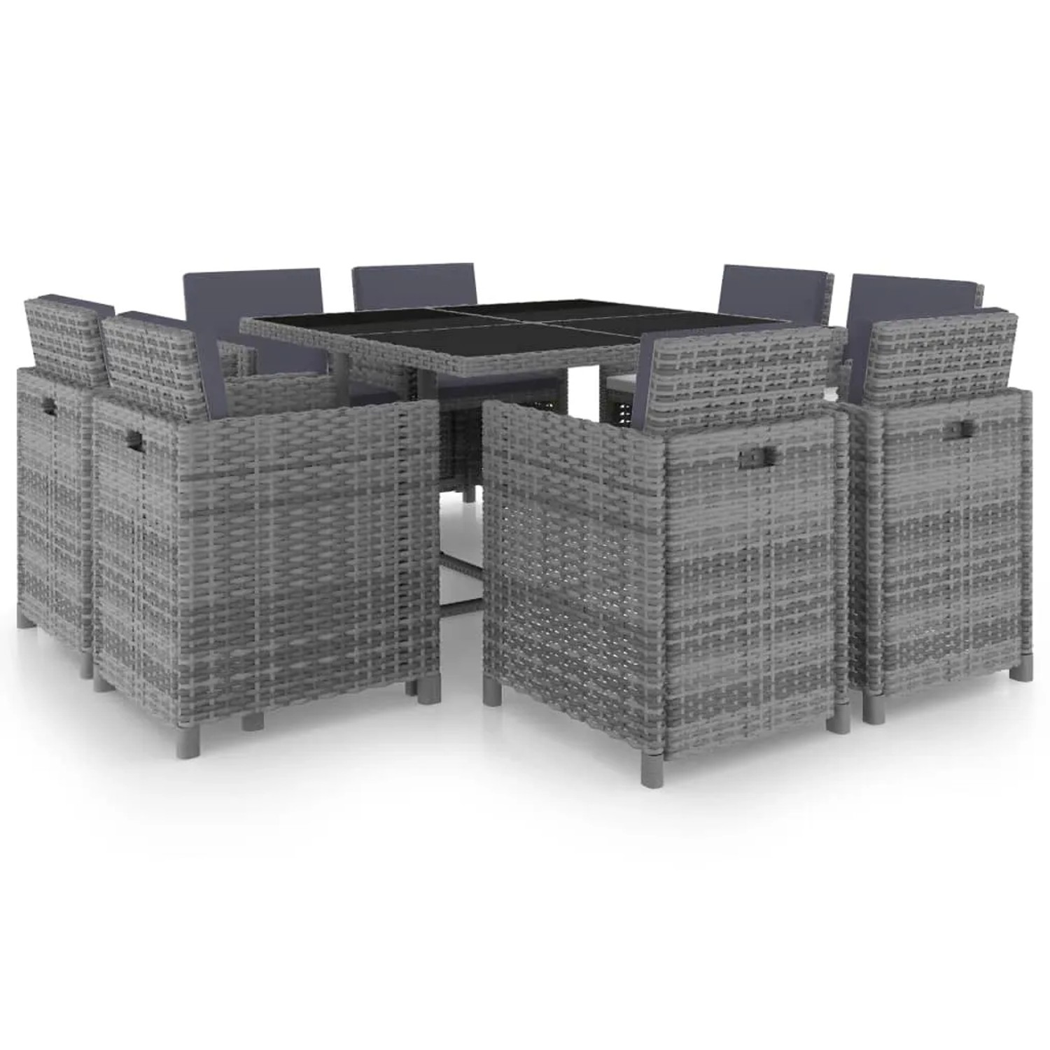 vidaXL 9-tlg Garten-Essgruppe mit Auflagen Poly Rattan Anthrazit Modell 1