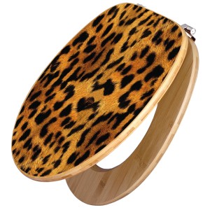 Banjado WC-Sitz aus Bambus mit Leopard-Motiv, Toilettendeckel aus Holz mit Universal-Scharnieren.