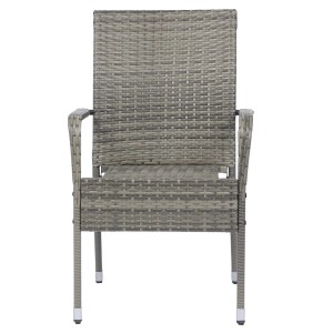 Grau melierter Polyrattan Gartenstuhl Yoro mit Armlehnen, Teil eines 8er Sets.