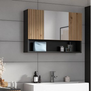 Inn.Furn Spiegelschrank Livia, Eiche/Grau, 80x55cm. Badmöbel mit Spiegeltür und Ablage.