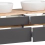 Held Möbel Doppelwaschtisch-Set Trient, 120 cm, grau/Wotaneiche mit Aufsatzbecken und offenen Schubladen.