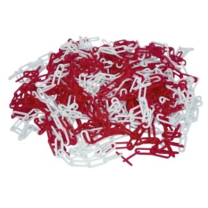 Rot-weiße Schake Absperrkette aus verzinktem Stahl, 5 mm Drahtstärke, für Baugeräte.