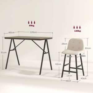 HOMCOM Bartisch mit Barhocker Set, 5-teilig, beige, Maße: 120x60x91 cm.