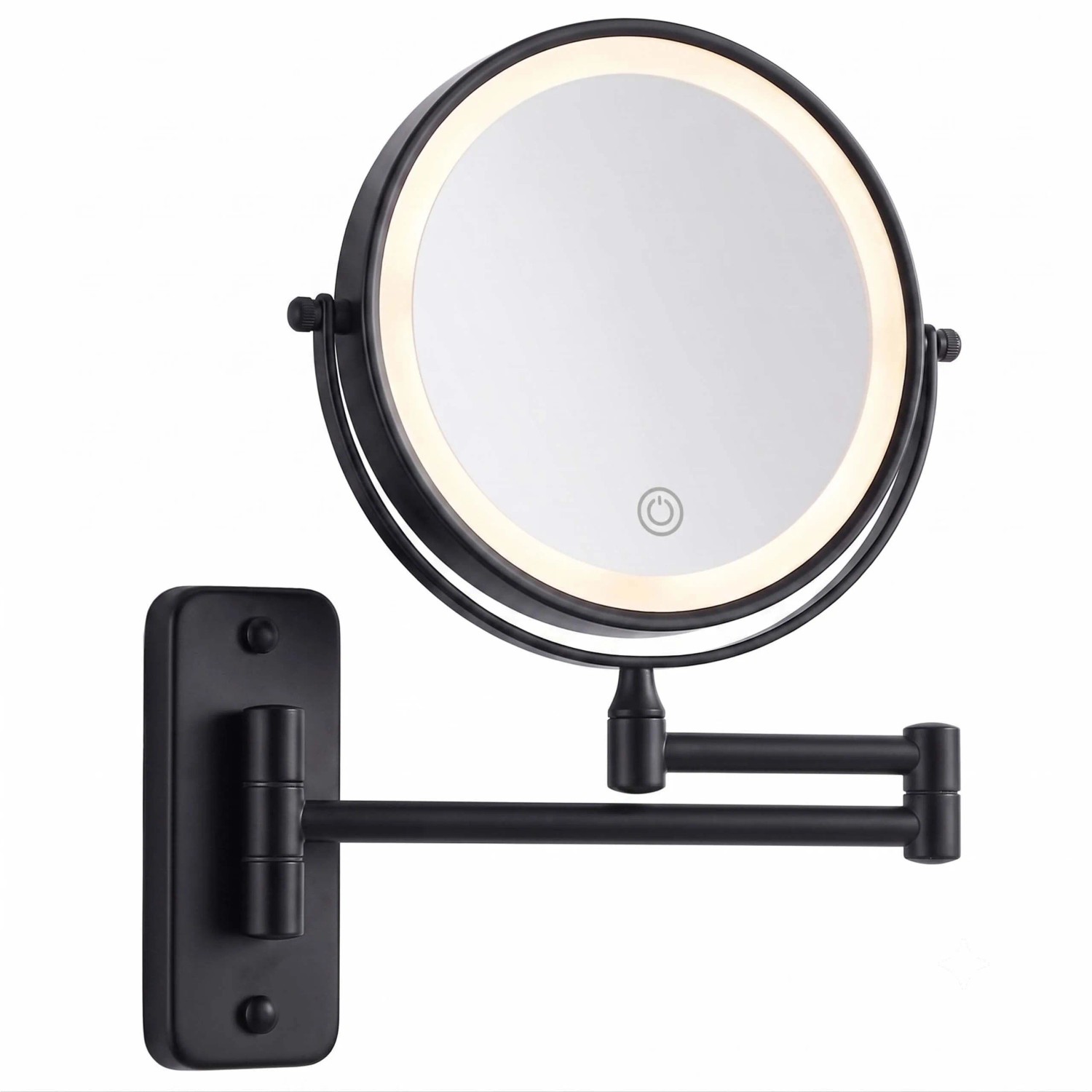 Relaxdays Wandkosmetikspiegel Eisen Glas Schwarz LED-Beleuchtung 10-Fach Vergrößerung Schwenkbar Ausziehbar 30 cm x 21 cm x 3,5 cm 0,8 kg