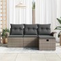 Graues 4-tlg. vidaXL Garten-Sofa-Set aus Poly Rattan mit Kissen und Stauraum.