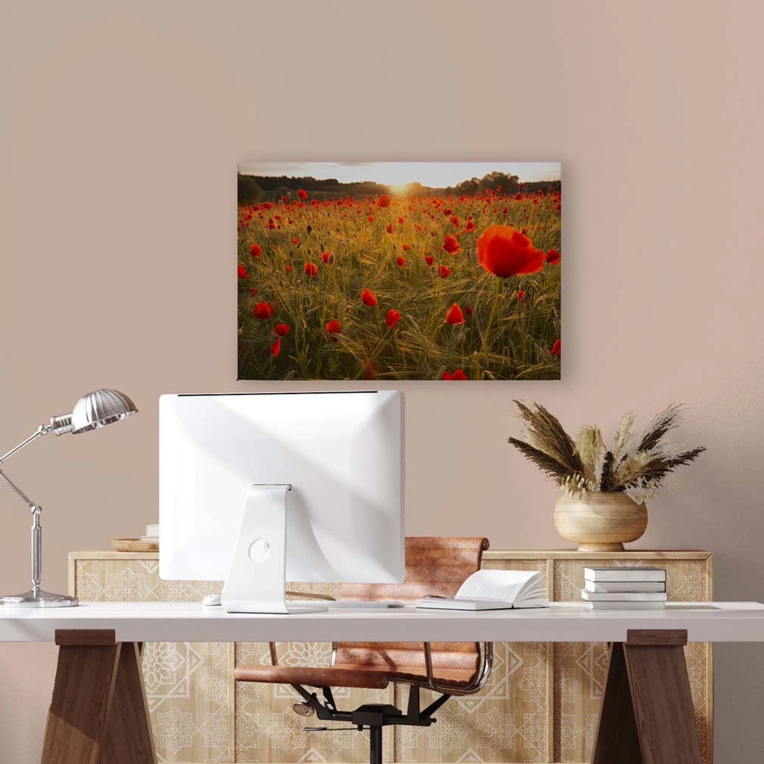 Bricoflor Mohnblumen Bild Auf Leinwand In Sonnenuntergang Wandbild Mit Blum günstig online kaufen