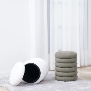 Svita Blossom XS Hocker, hellgrau, mit Stauraum und Bouclé-Polster. Sitzhocker und Ottomane im Set.