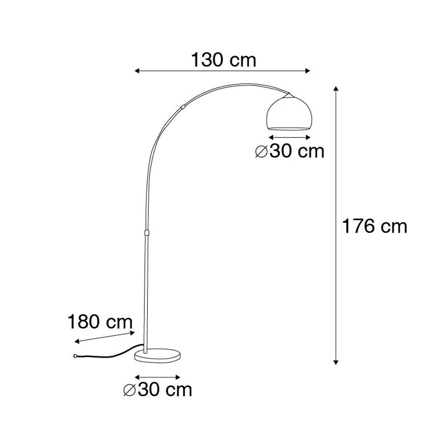 Moderne Bogenlampe in Kupfer mit weißem Schirm (Arc Basic) – eine stilvolle Innenleuchte.