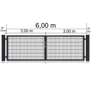 Doppeltor für Doppelstabmattenzaun, anthrazit, 600x80 cm, Vollrahmen. Gartentor mit Schloss und Griff.