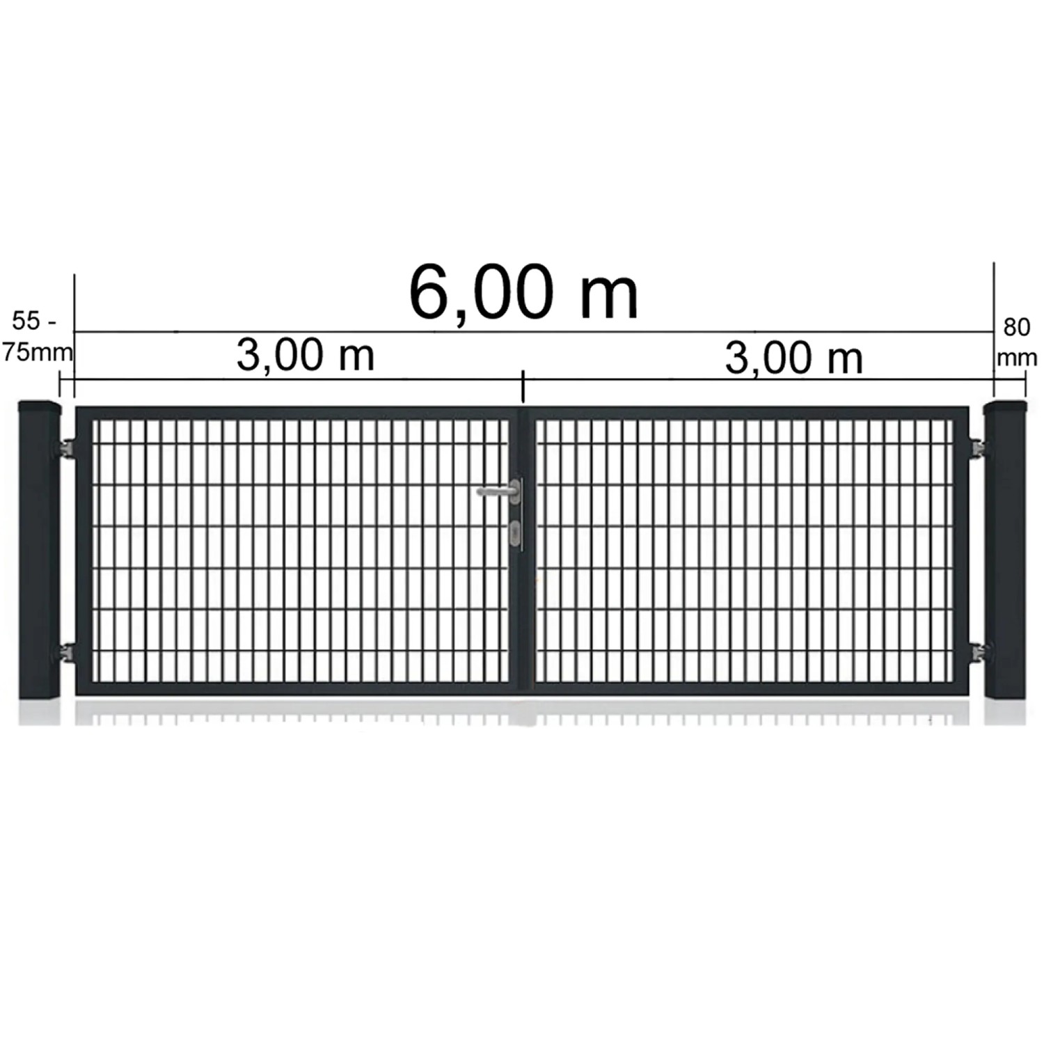 Doppeltor für Doppelstabmattenzaun, anthrazit, 600x80 cm, Vollrahmen. Gartentor mit Schloss und Griff.