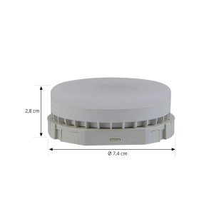 Weißes LUUMR Smart Home GX53 LED Leuchtmittel aus Aluminium, 9W, mit Maßen 2,8x7,4 cm.