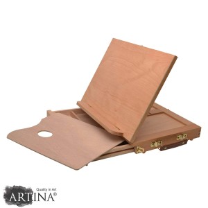 Artina Calais Staffelei aus Buche mit Malpalette und Aufbewahrungsfach.