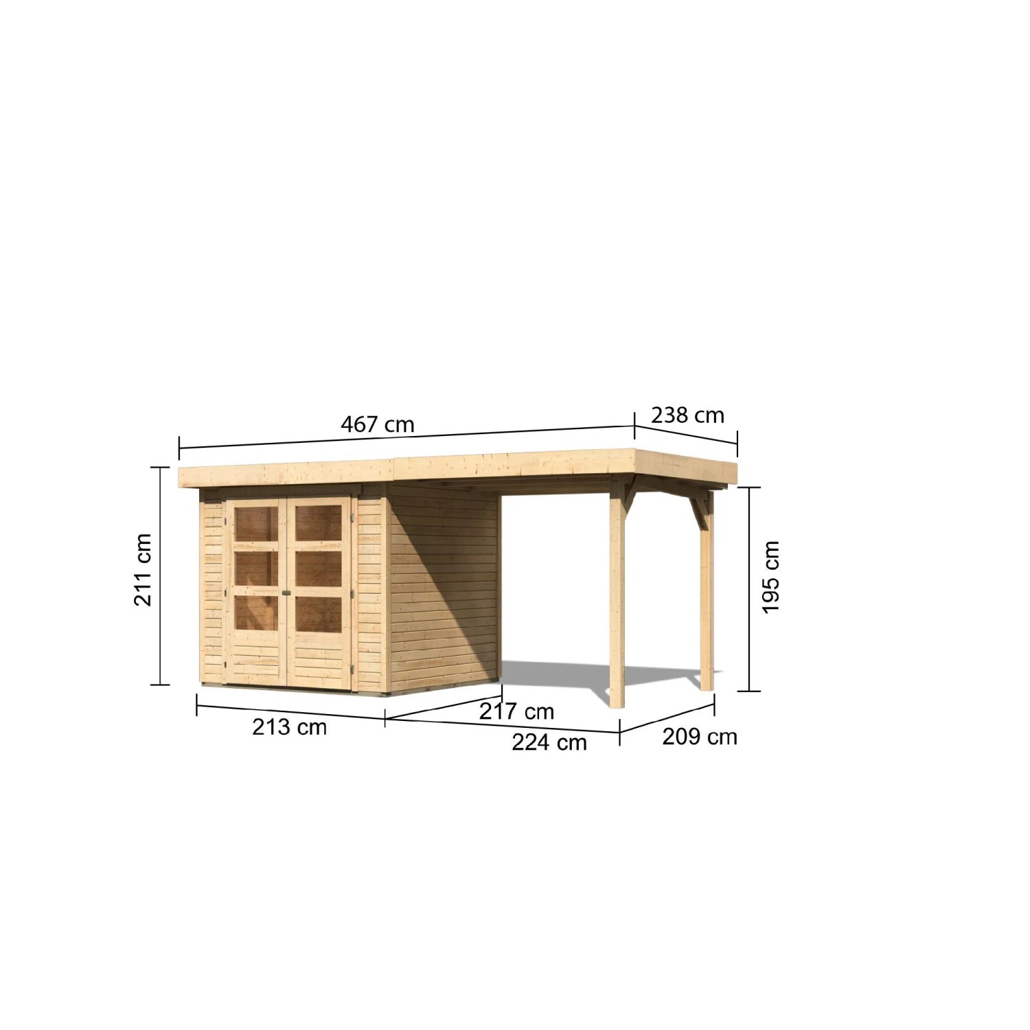 Karibu Express Gartenhaus Speedy A Set Naturbelassen 433 cm x 217 cm Anbaudach_25