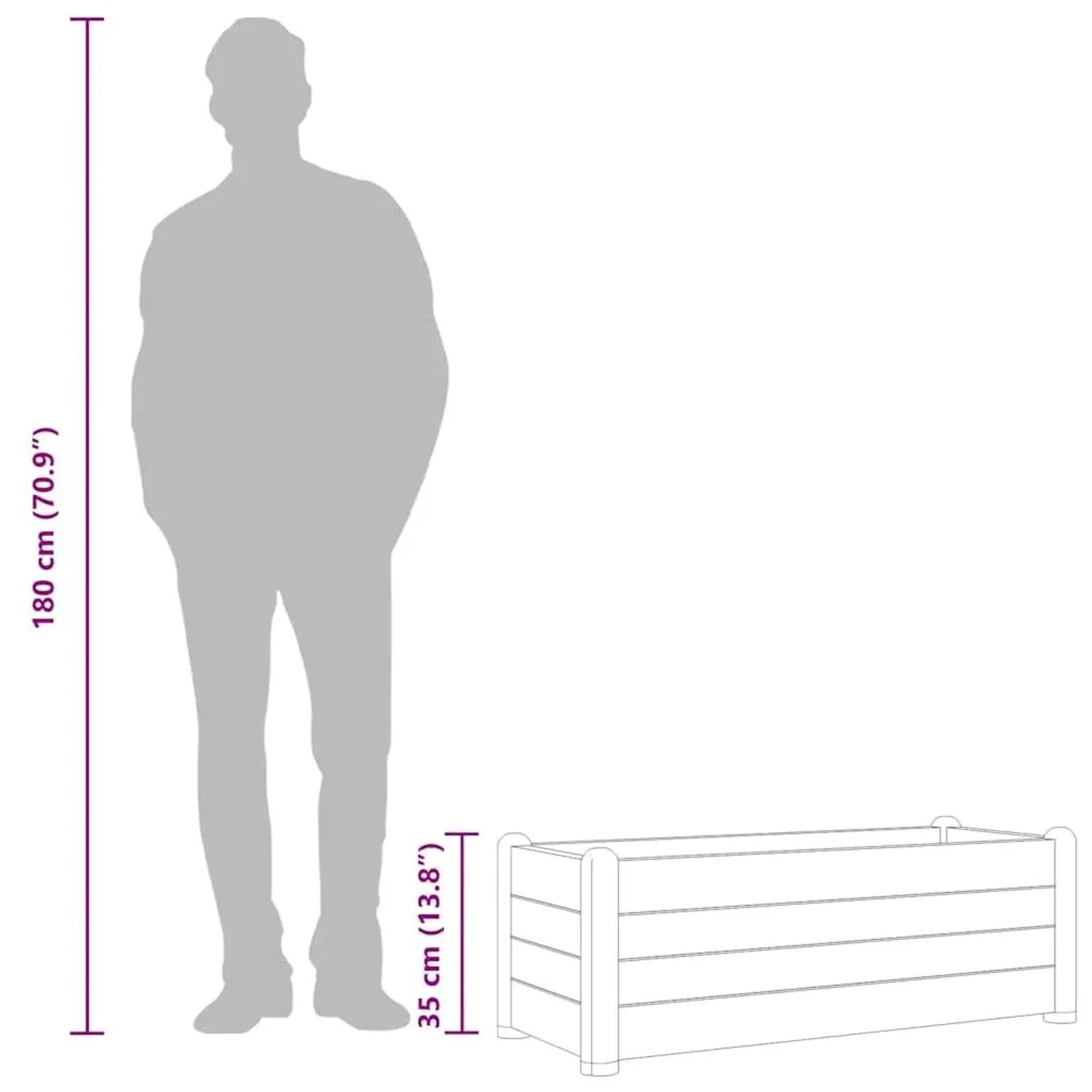 furnicato Hochbeet Anthrazit, 100x43x35 cm, zur Größenorientierung mit Person.