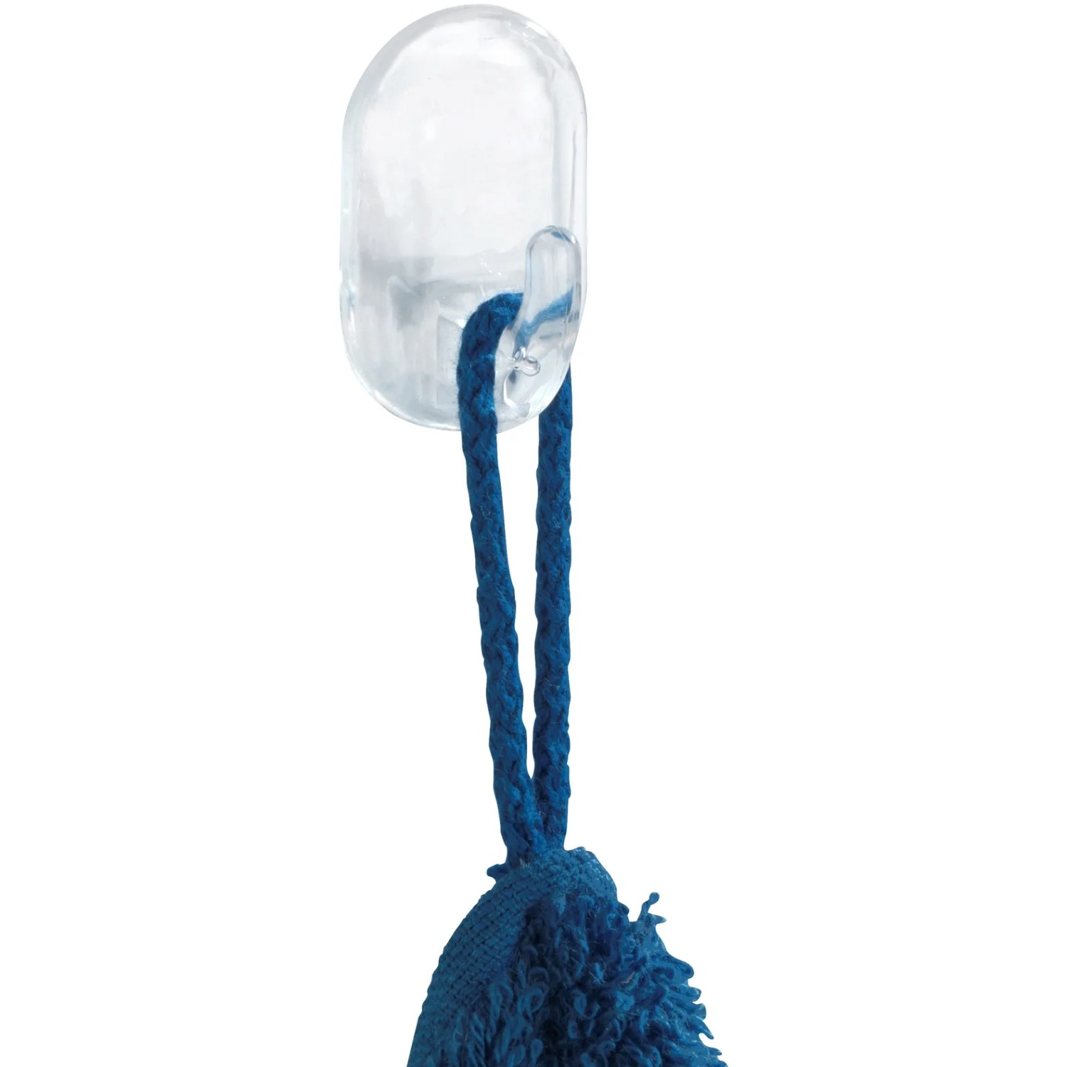 Transparent Ovalhaken von Wenko im 3er-Set mit blauem Handtuch.