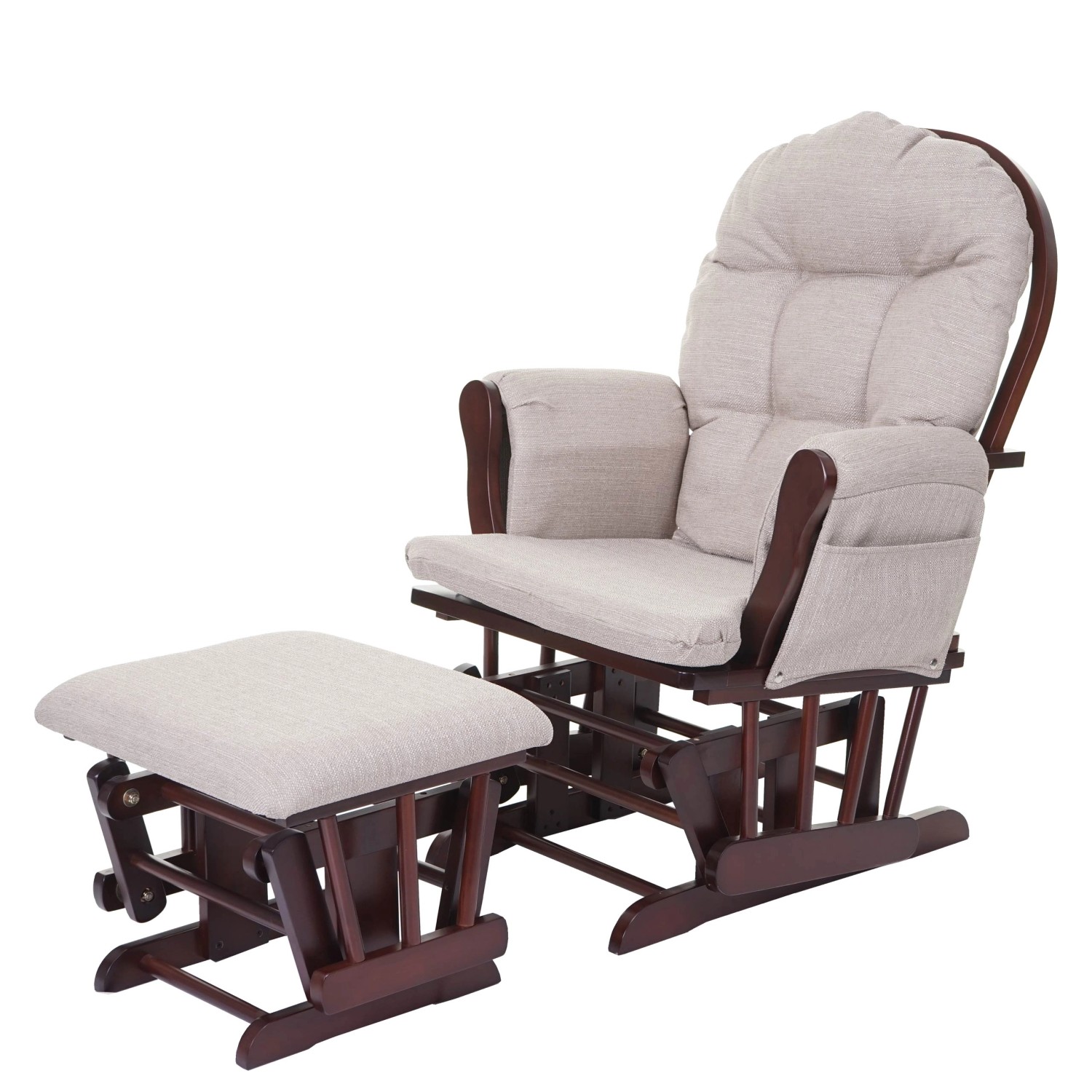 MCW Relaxsessel C76 Schwingstuhl Stoff/Textil Creme-Grau Gestell Braun günstig online kaufen