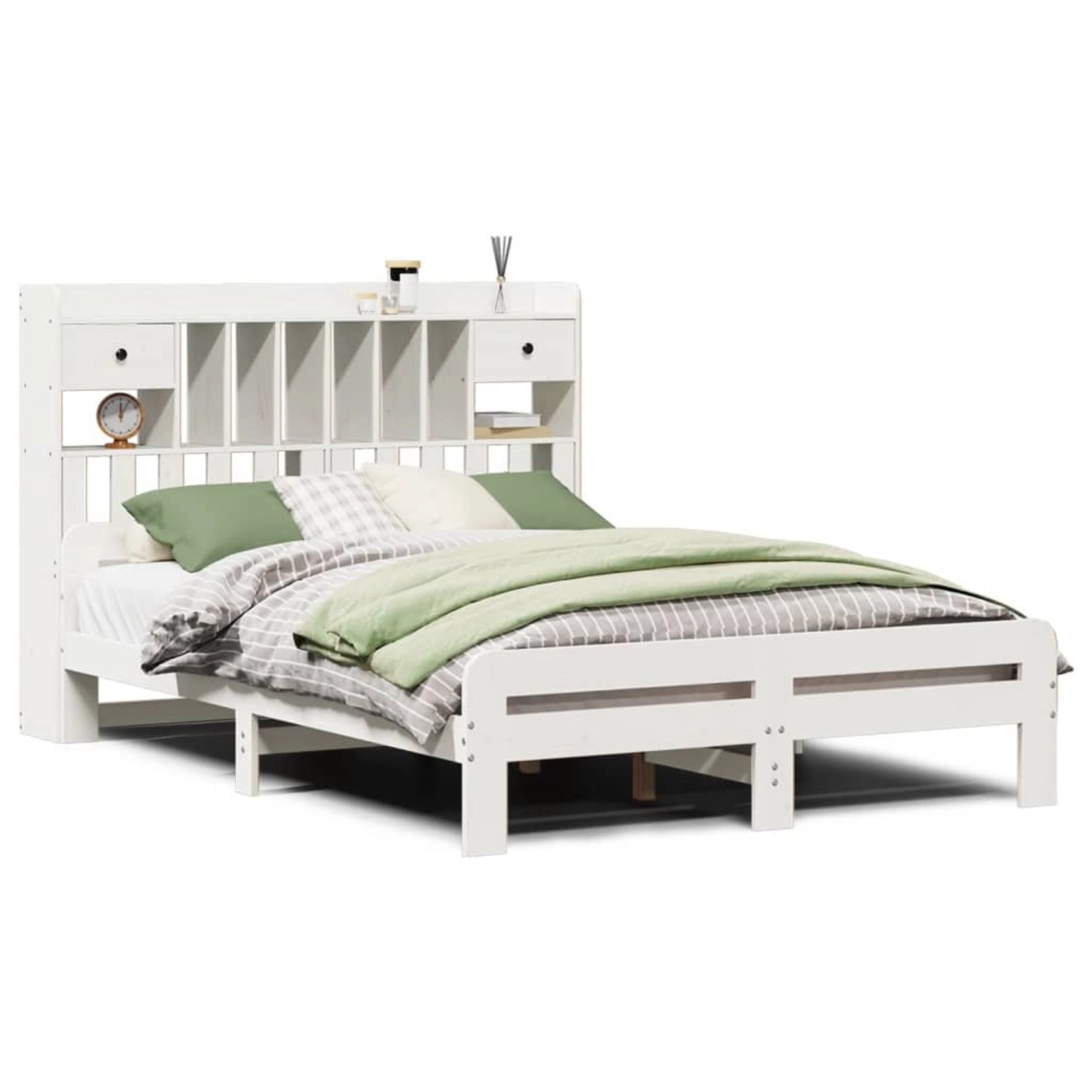 vidaXL Massivholzbett mit Regal ohne Matratze Weiß 160x200 cm Kiefer 330887 günstig online kaufen