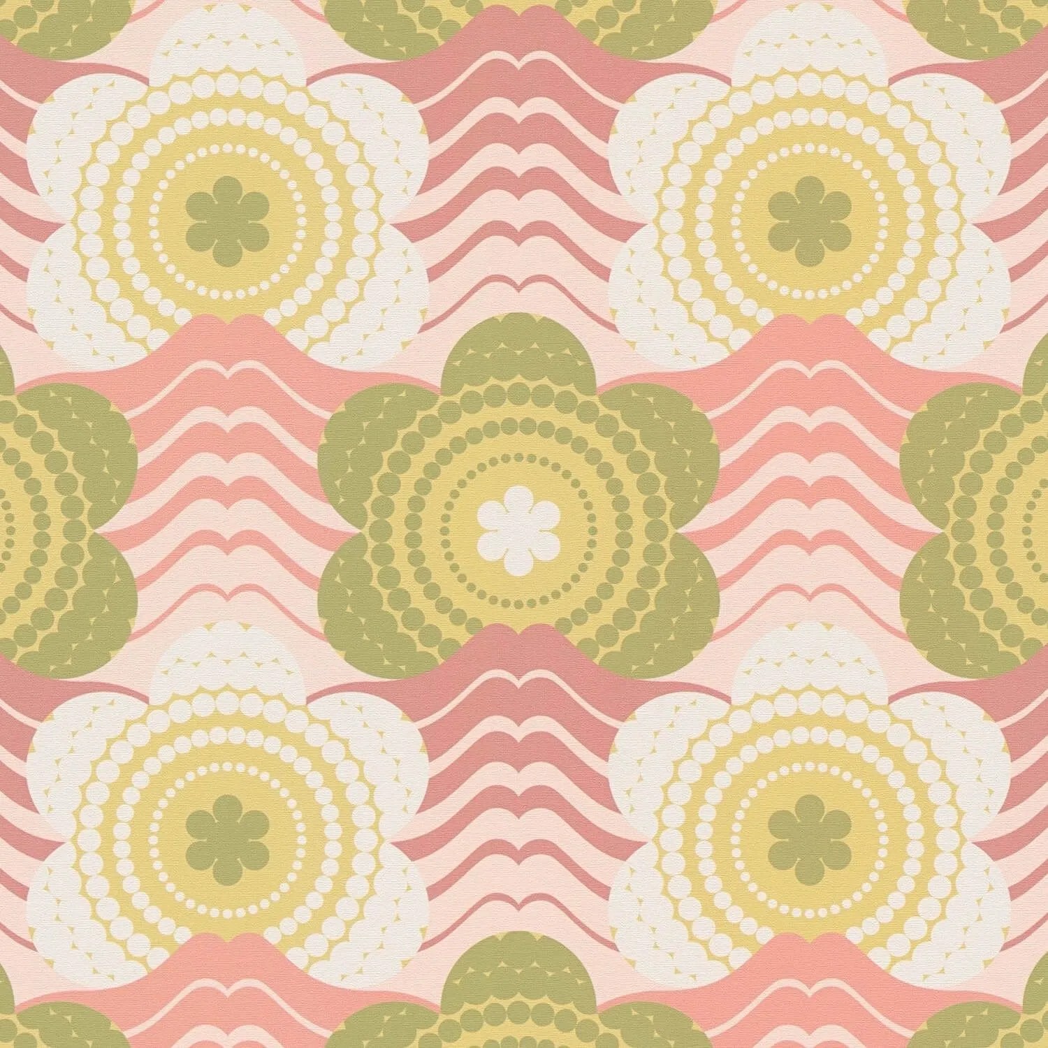 PROFHOME 395391-GU Retro Tapete Blumen Rosa Alt-Rosa Oliv-Gelb Creme-Weiß 0,53 m x 8,50 m 4,50 m2