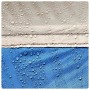 Detailaufnahme: Wasserdichtes, azurblaues Strandzelt Material mit Wassertropfen.