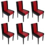 6er-Set Esszimmerstühle Littau, Kunstleder schwarz-rot, dunkle Holzbeine.