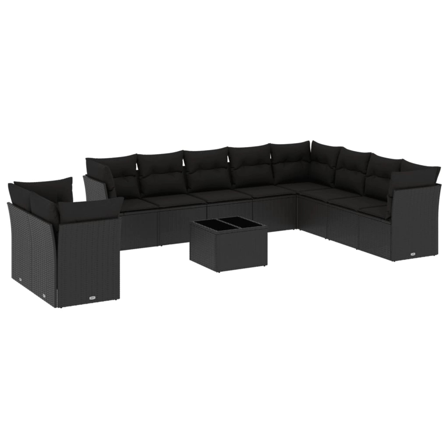 vidaXL 11-tlg Garten-Sofagarnitur mit Kissen Schwarz Poly Rattan Modell 16