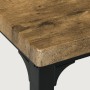 Detailansicht: Rustikal-braune Tischplatte der HOMCOM Essgruppe aus MDF mit schwarzem Metallgestell.