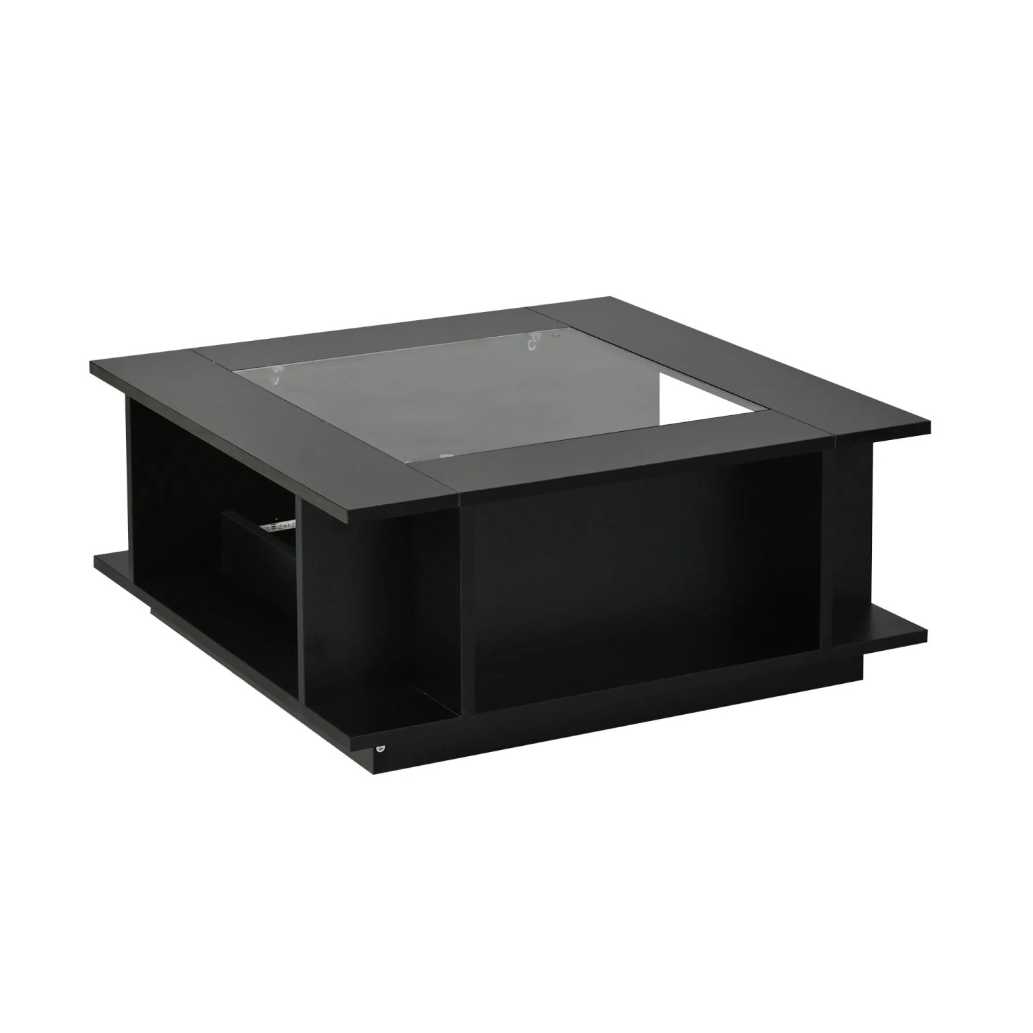 Merax Couchtisch 70x70x30cm LED Glasplatte Schwarz