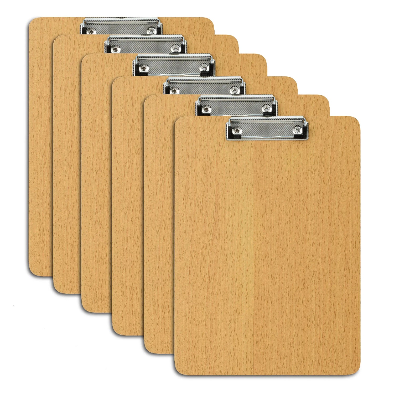 Relaxdays Klemmbrett 6er Set Holzwerkstoff Braun Stapelbar 31,5 cm x 22,5 cm x 0,5 cm