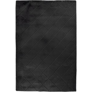 Graphitfarbener Lalee Teppich Impulse, 80x150 cm, mit gestepptem Rautenmuster.