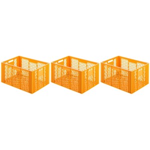 SuperSparSet: 3 gelb-orange Eurobehälter Bäcker- und Konditorenkasten, stapelbar, 70 Liter.