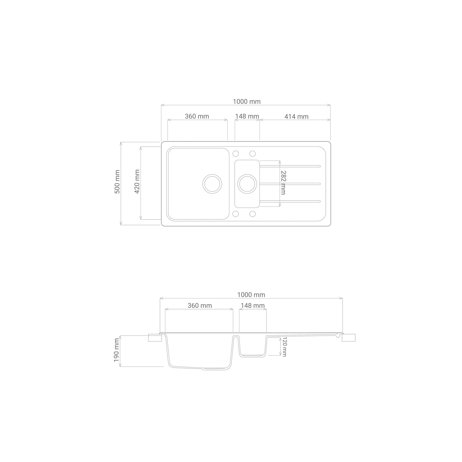 Respekta Einbauspüle Massivgranit Austin 100 cm x 50 cm mit Zusatzbecken Vanile_13