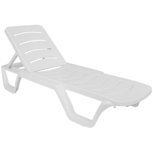 Weiße Kunststoff Sonnenliege Bahama mit verstellbarer Rückenlehne, Teil eines 4er Sets. Robust für Garten & Pool.