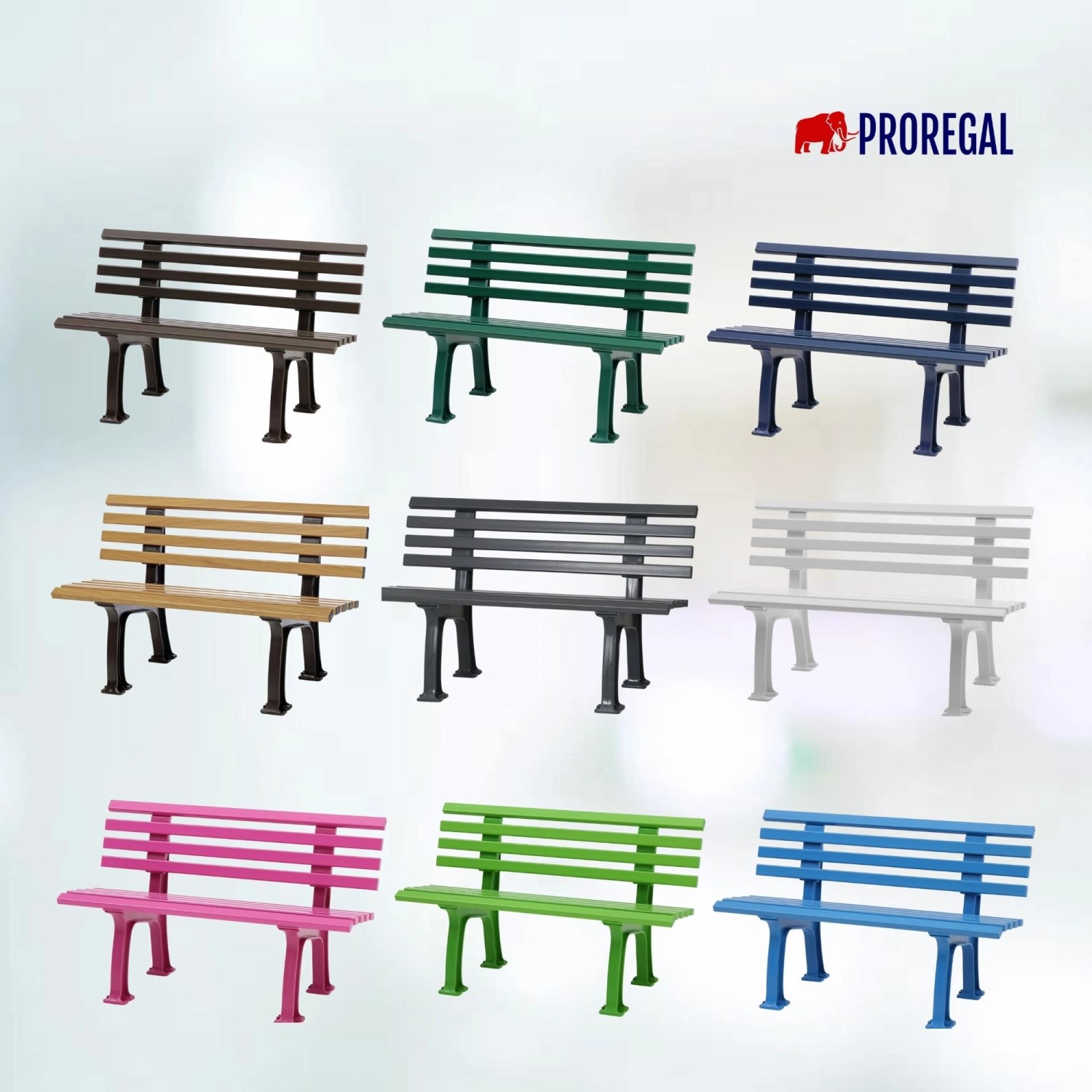 PROREGAL Gartenbank Antigua, 9 Farben zur Auswahl, 2-Sitzer Parkbank aus Kunststoff.