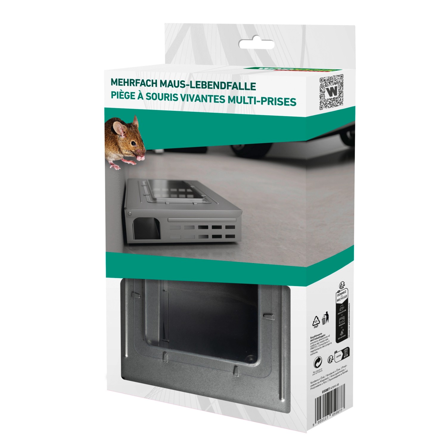 Windhager Maus-Lebendfalle Mehrfachfang, aus Stahlblech. Tierfreundliche Mausefalle für den Innenbereich.