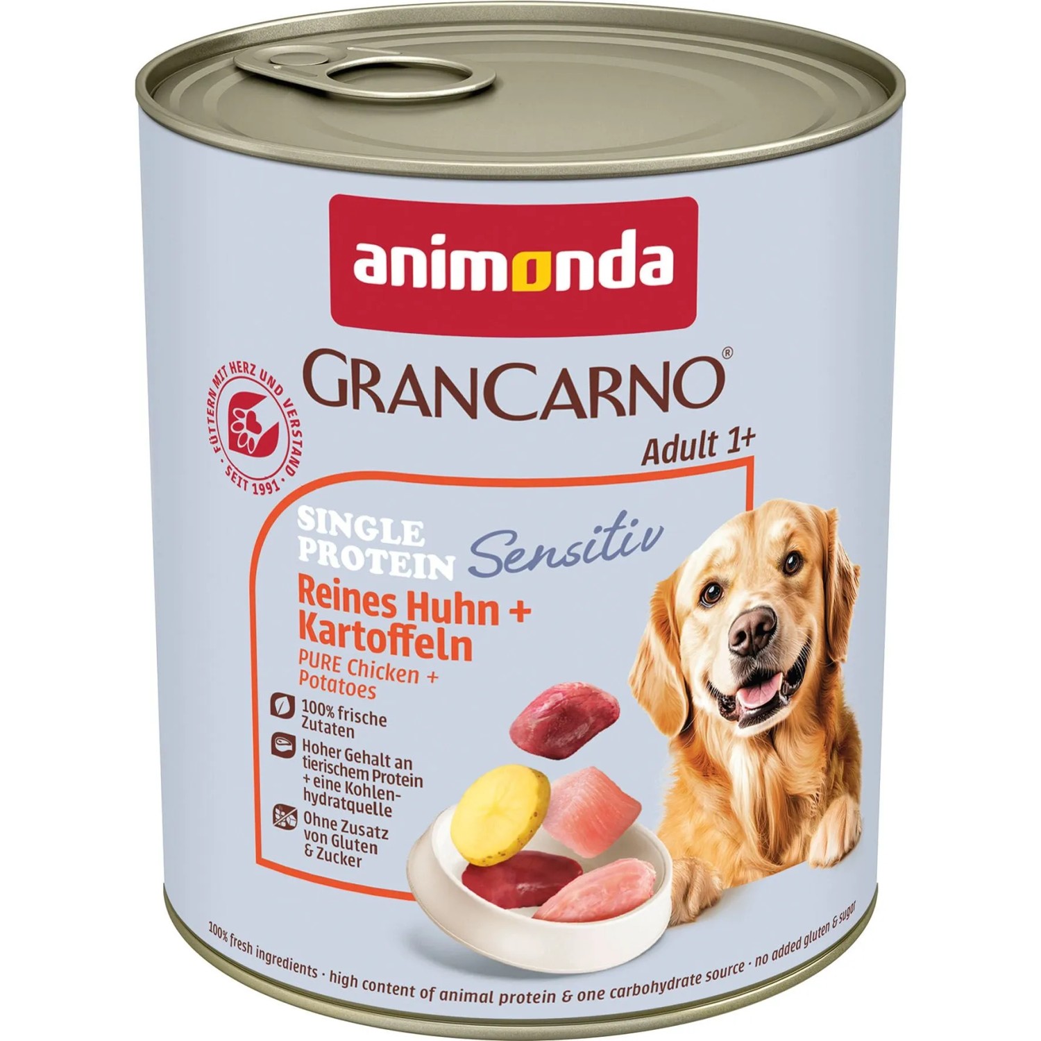 Gran Carno Hunde-Nassfutter Sensitive Adult Reines Huhn und Kartoffel 800 g