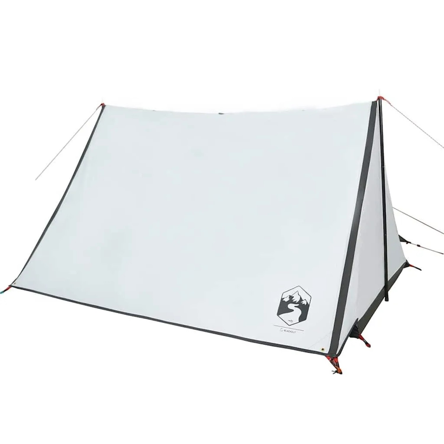 Weißes Furnicato Campingzelt, verdunkelnd, mit schwarzer Umrandung und roten Details. Ideal für 2 Personen beim Camping.