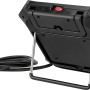 Schwarze Kabeltrommel mit USB, Leuchte und 1,4 m Kabel auf einem Metallständer.