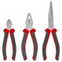 Einhell Zangen-Set 3-teilig: Seitenschneider, Kombizange, Spitzzange mit roten und grauen ergonomischen Griffen.