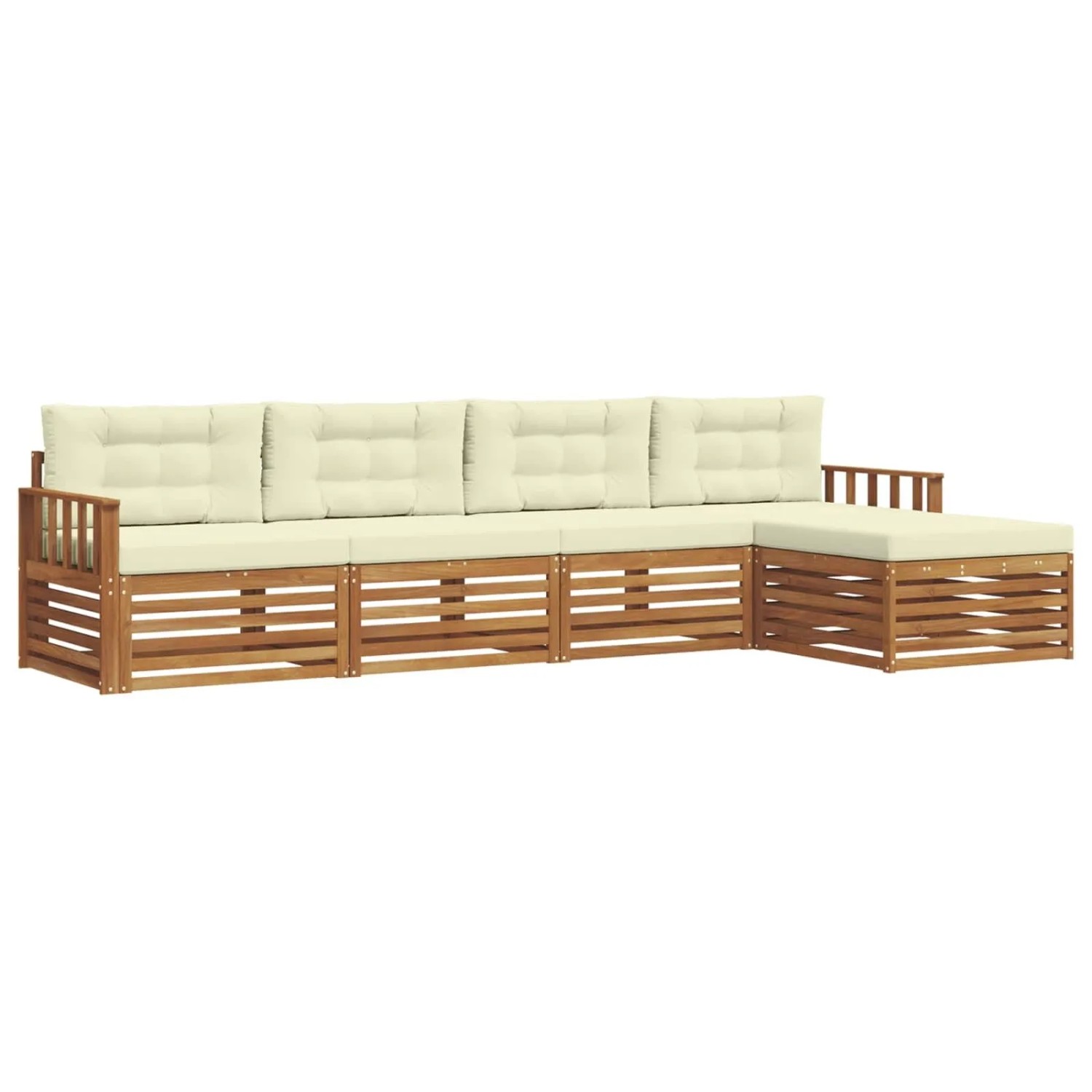 vidaXL Outdoor-Sofagarnitur mit Kissen 5-Tlg Natur und Creme 3373290