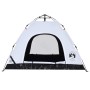 Weißes 3-Personen Campingzelt mit Verdunkelungsstoff und Quick-Release-System.