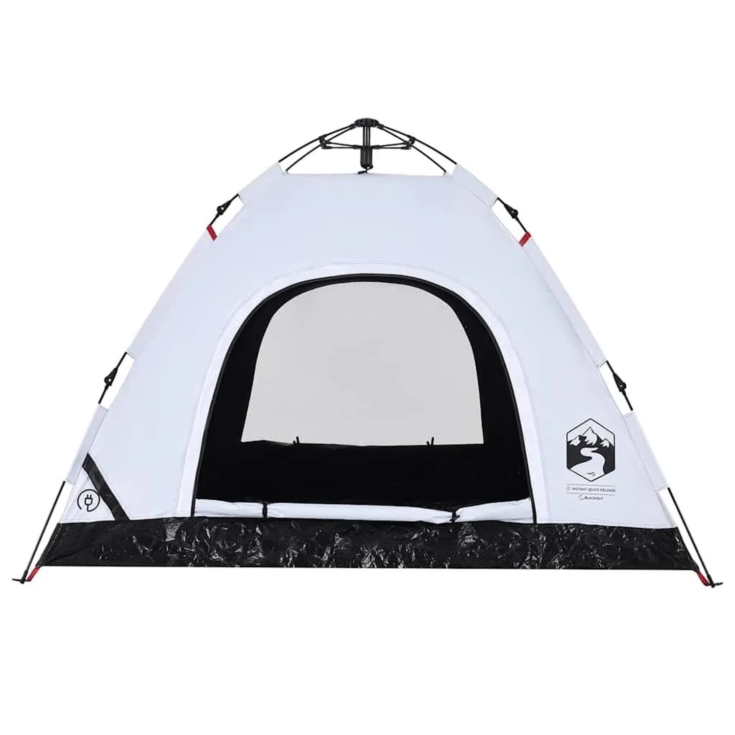 Weißes 3-Personen Campingzelt mit Verdunkelungsstoff und Quick-Release-System.