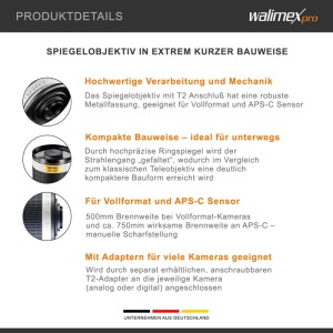 Walimex Pro 500/6,3 Dslr Objektiv Kameraobjektiv Vollformat Aps-C Kamera