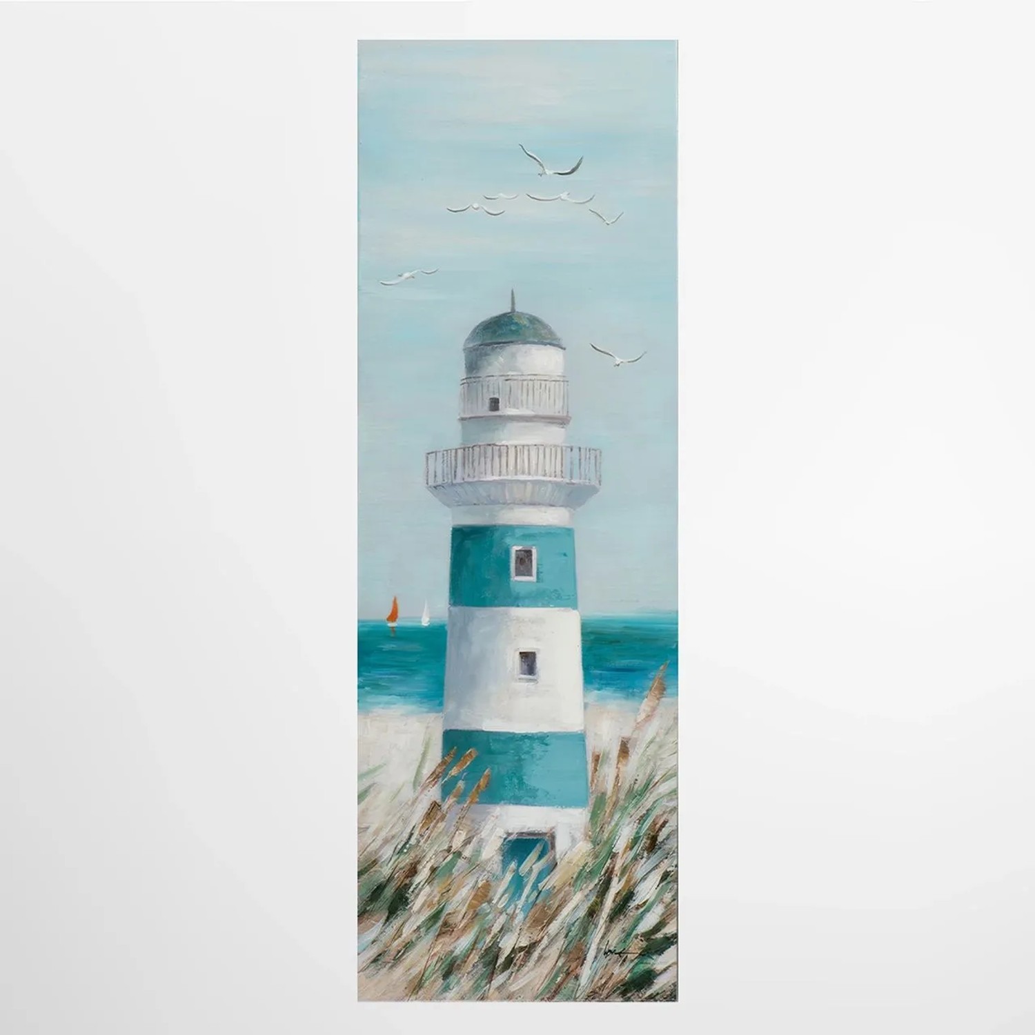 Art Universe Leinwandbild Blauweißer Leuchtturm 40 x 120 cm