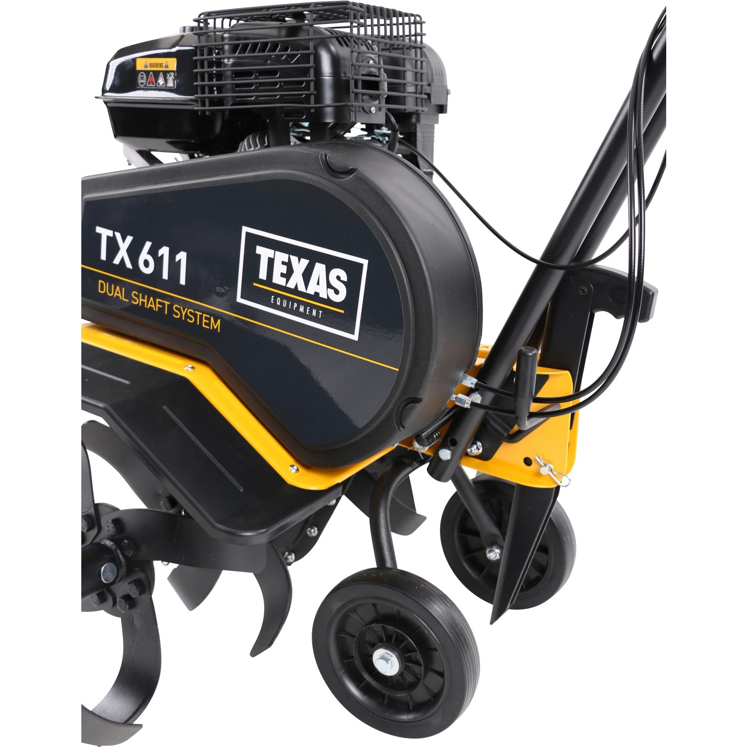 Texas TX611TG Benzin-Motorhacke mit Dual Shaft System und Rädern.
