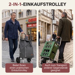 Sekey Einkaufstrolley, faltbarer Handwagen mit 50L Volumen und 25KG Tragkraft, grau.