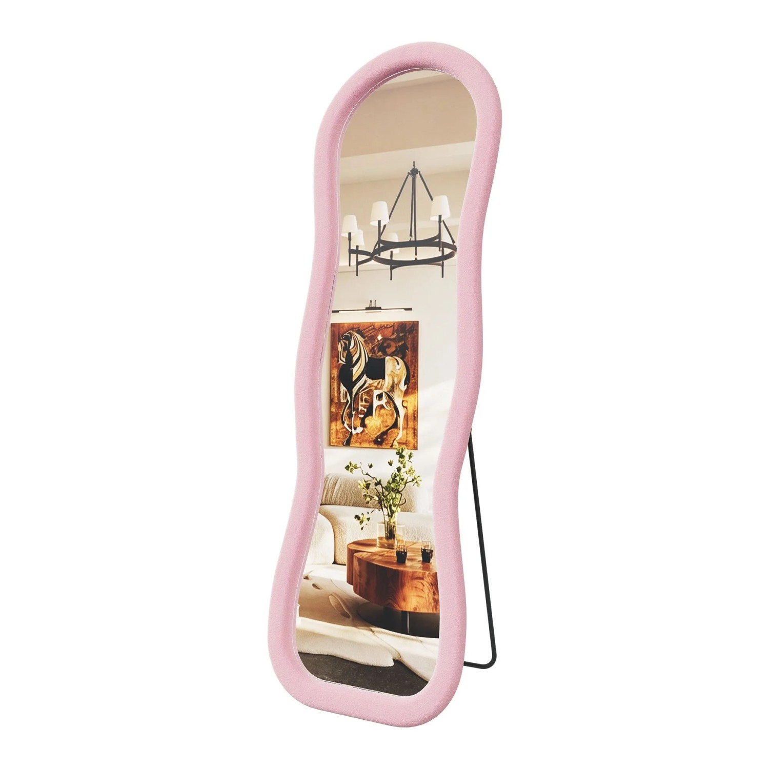 PXloue Standspiegel Wellig Ganzkörperspiegel mit Schwammgefüllter Flanell 160x50cm Rosa